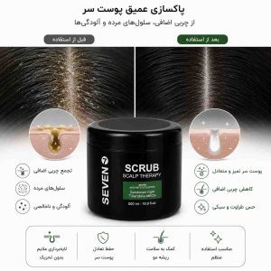 مقایسه پوست سر قبل و بعد از استفاده از اسکراب لایه‌بردار پوست سر چرب سون ۵۰۰ میلی‌لیتر با نمایش پاکسازی چربی و آلودگی‌های پوست سر